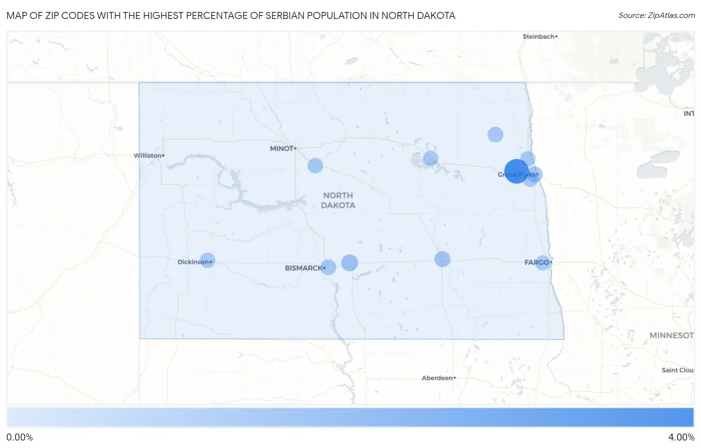 Zip Codes with the Highest Percentage of Serbian Population in North Dakota Map