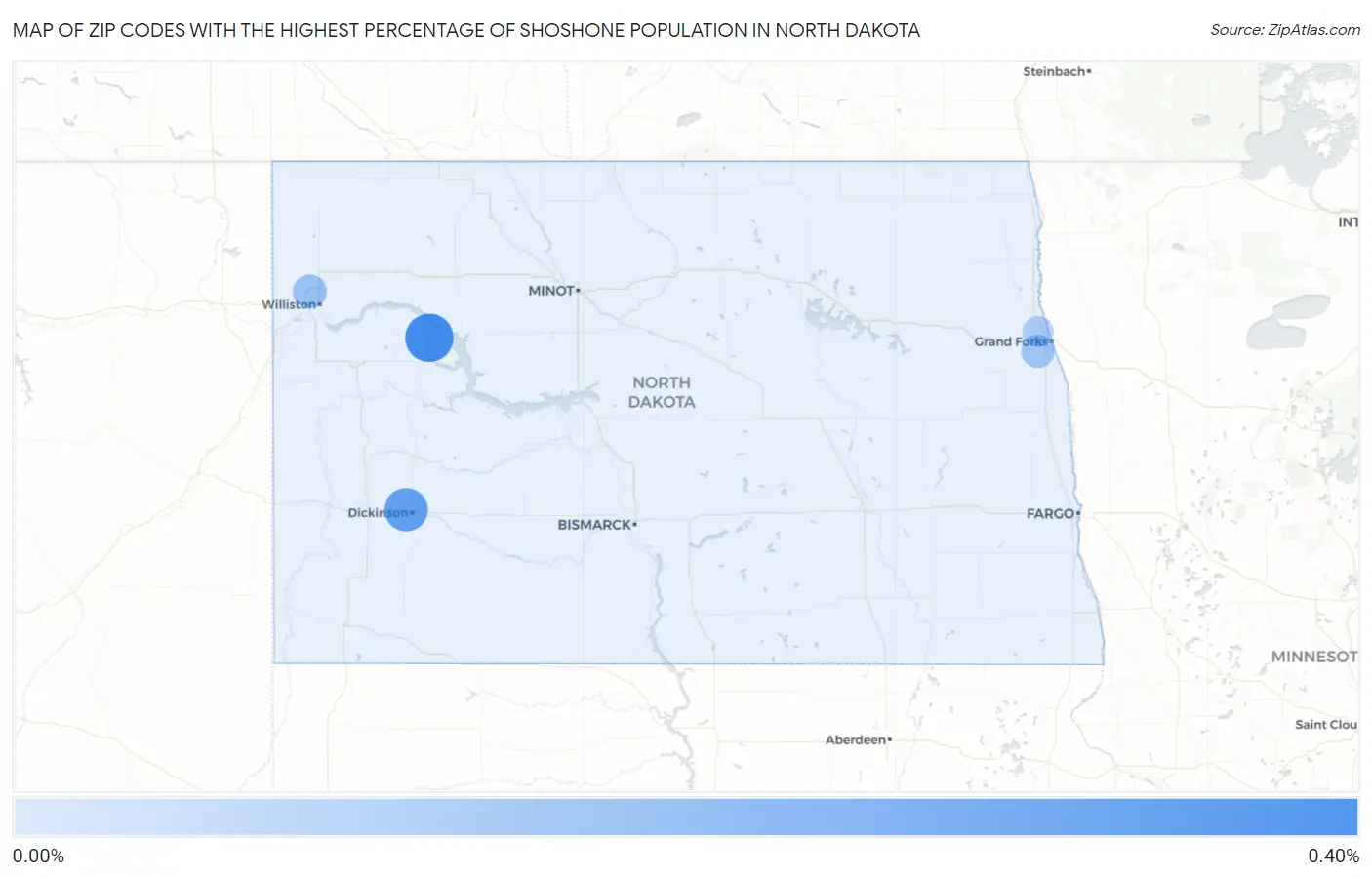 Zip Codes with the Highest Percentage of Shoshone Population in North Dakota Map