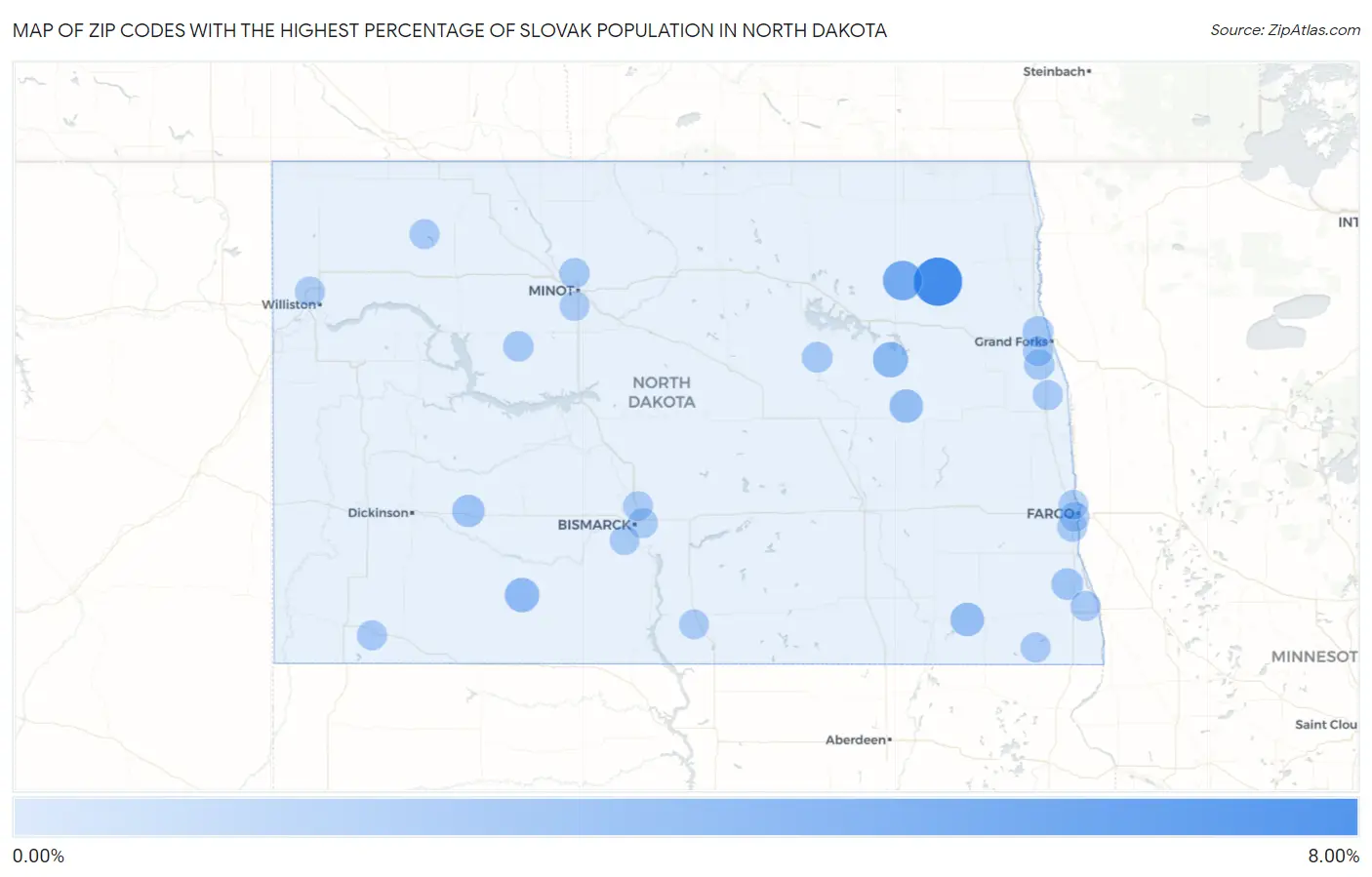 Zip Codes with the Highest Percentage of Slovak Population in North Dakota Map