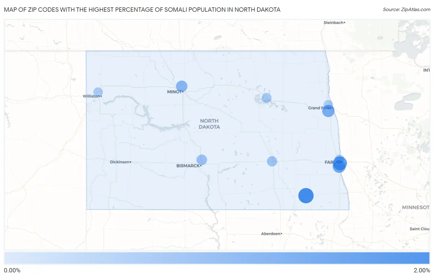 Zip Codes with the Highest Percentage of Somali Population in North Dakota Map