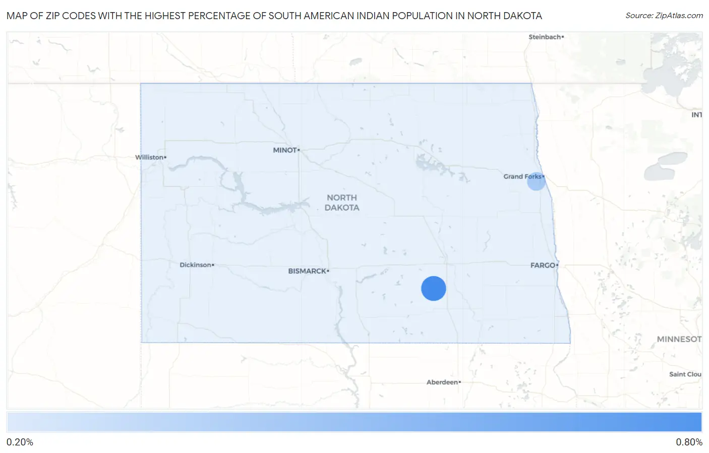 Zip Codes with the Highest Percentage of South American Indian Population in North Dakota Map