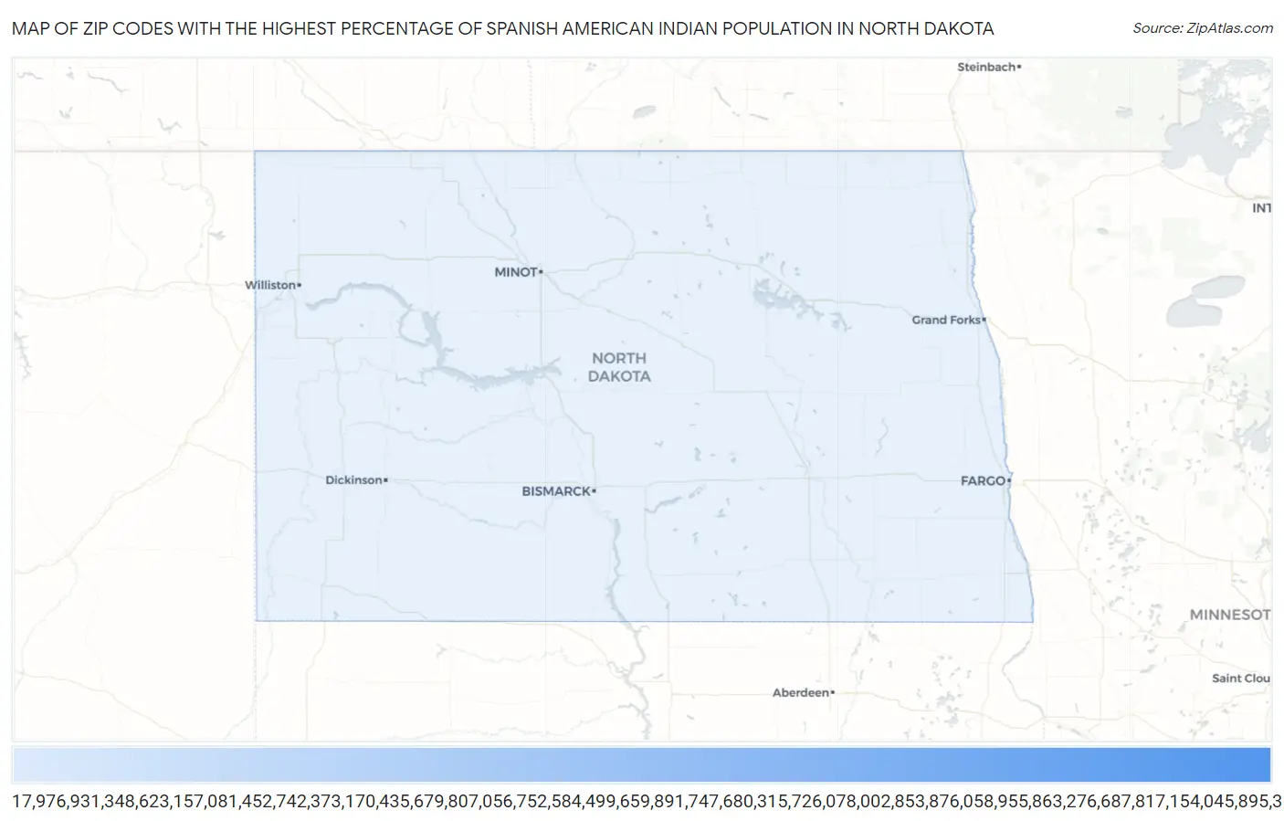 Zip Codes with the Highest Percentage of Spanish American Indian Population in North Dakota Map