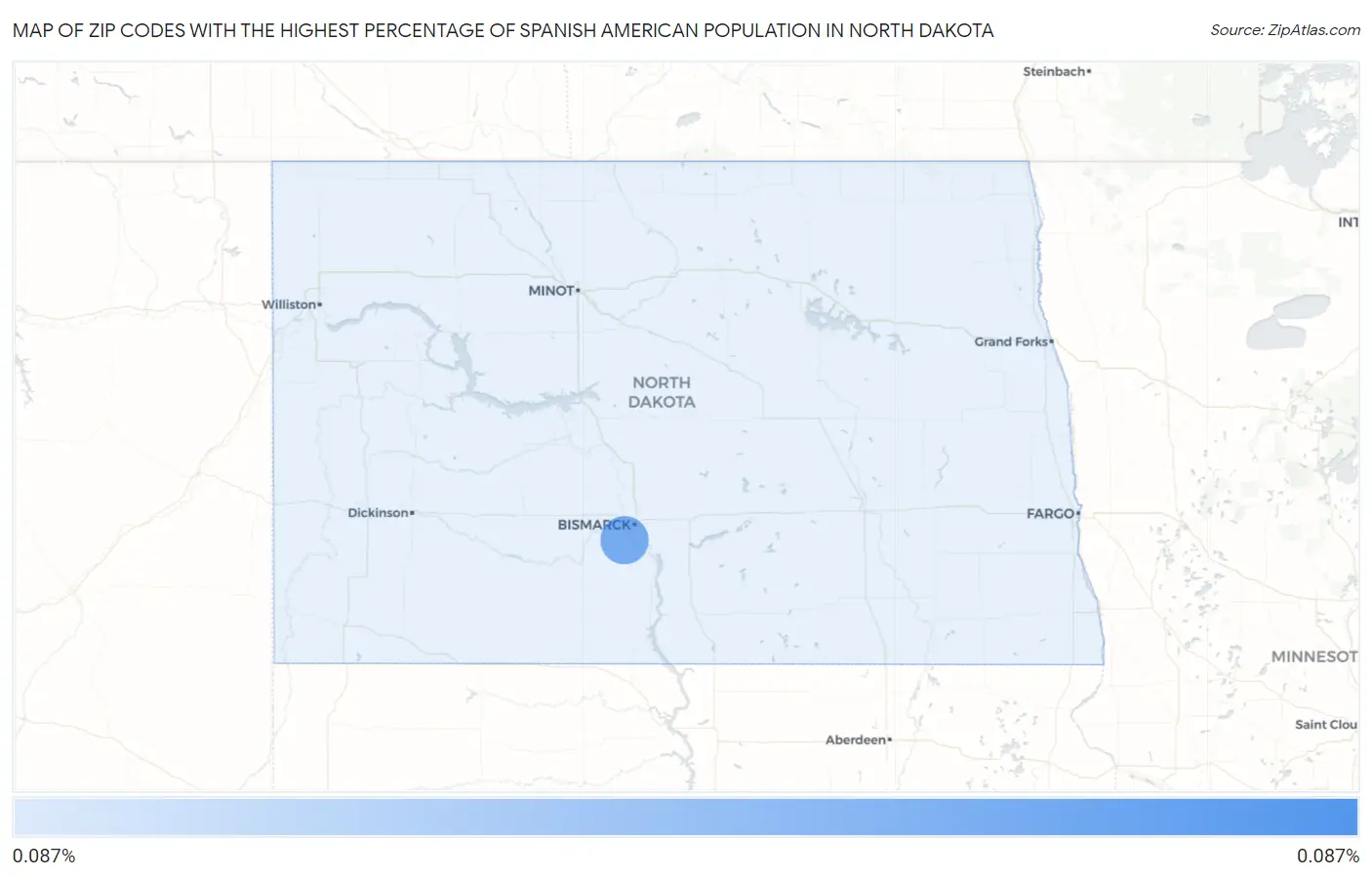 Zip Codes with the Highest Percentage of Spanish American Population in North Dakota Map