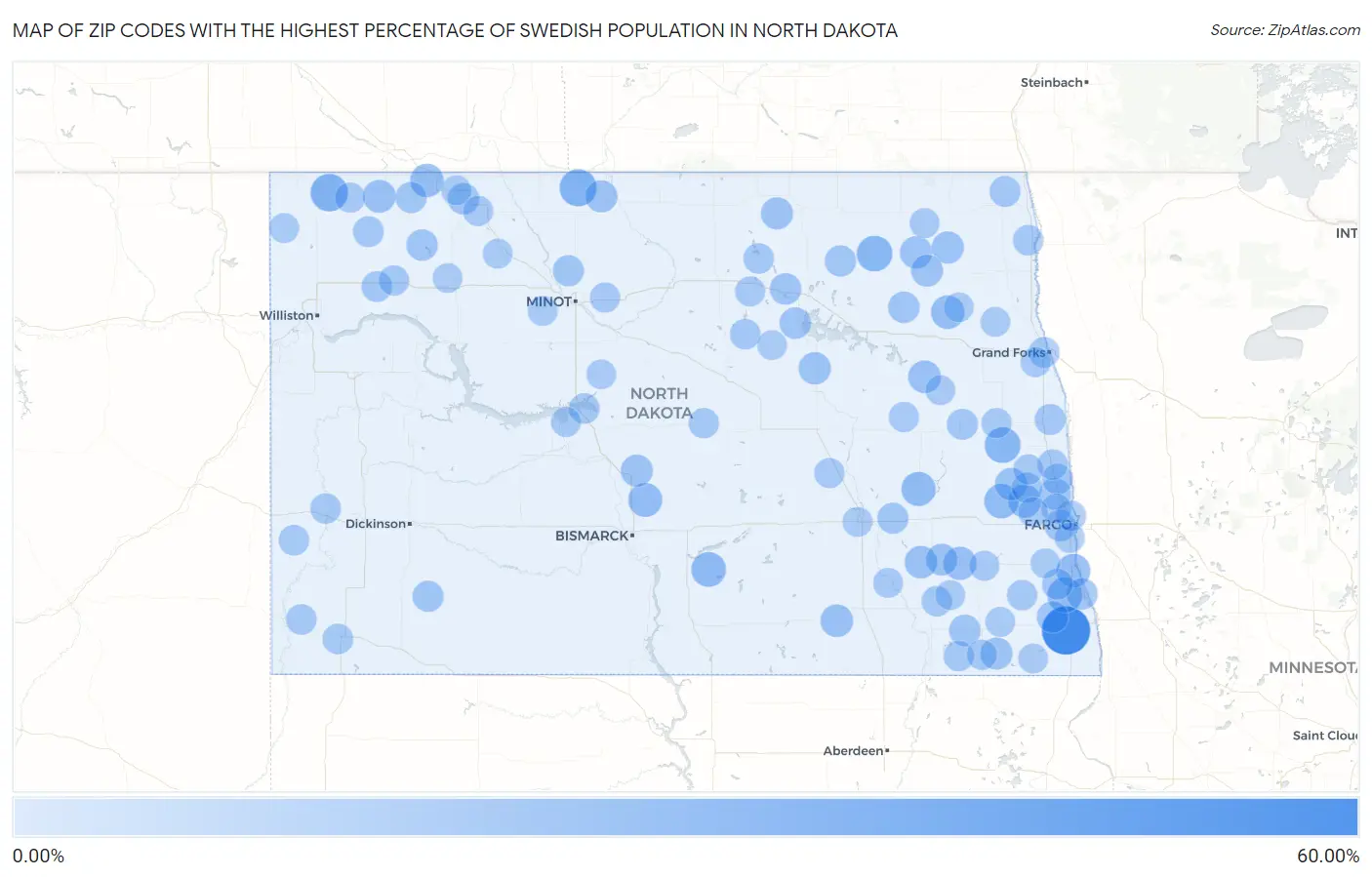 Zip Codes with the Highest Percentage of Swedish Population in North Dakota Map