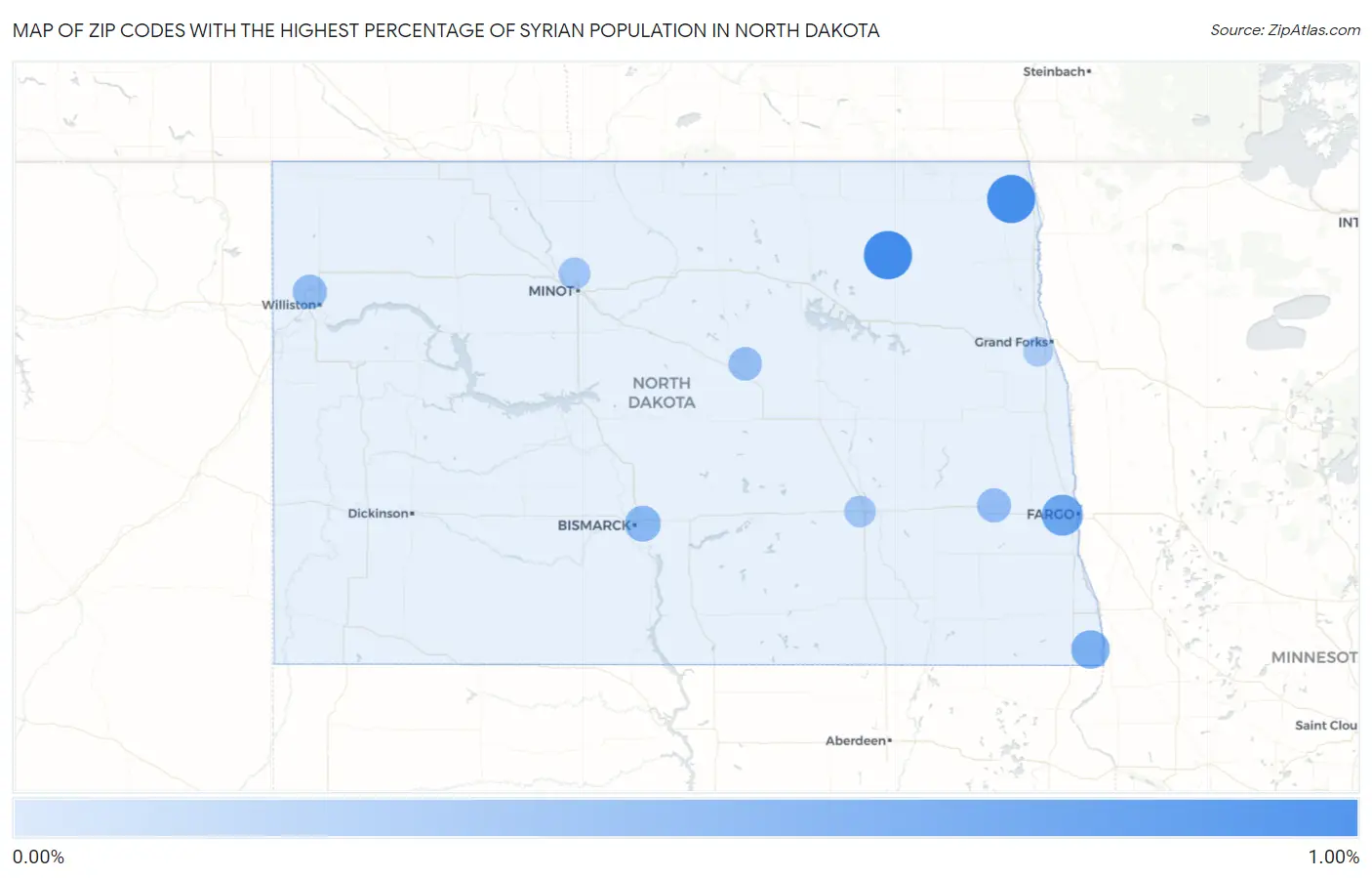 Zip Codes with the Highest Percentage of Syrian Population in North Dakota Map