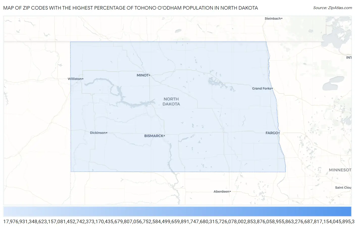 Zip Codes with the Highest Percentage of Tohono O'Odham Population in North Dakota Map