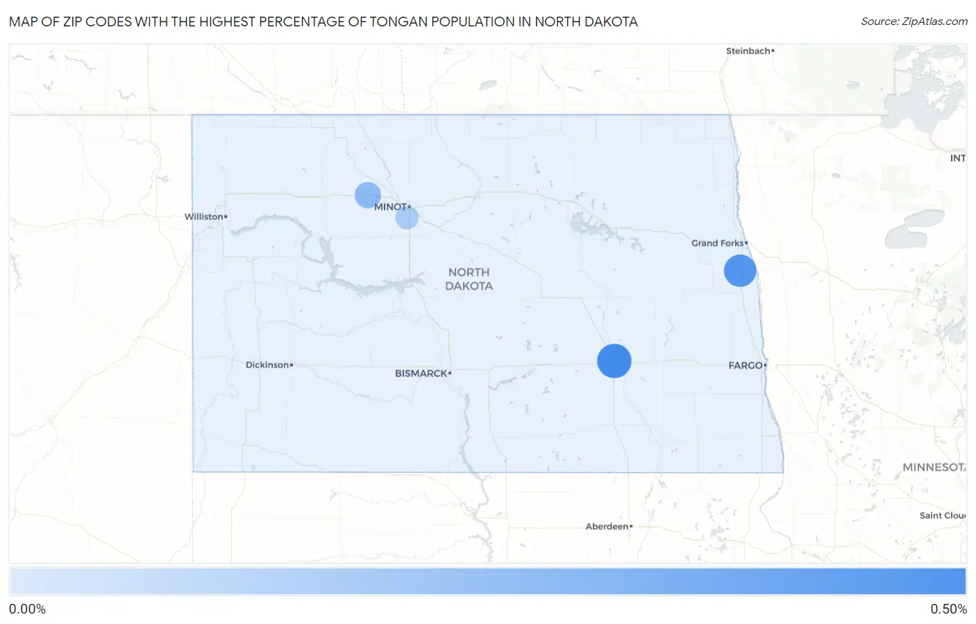 Zip Codes with the Highest Percentage of Tongan Population in North Dakota Map
