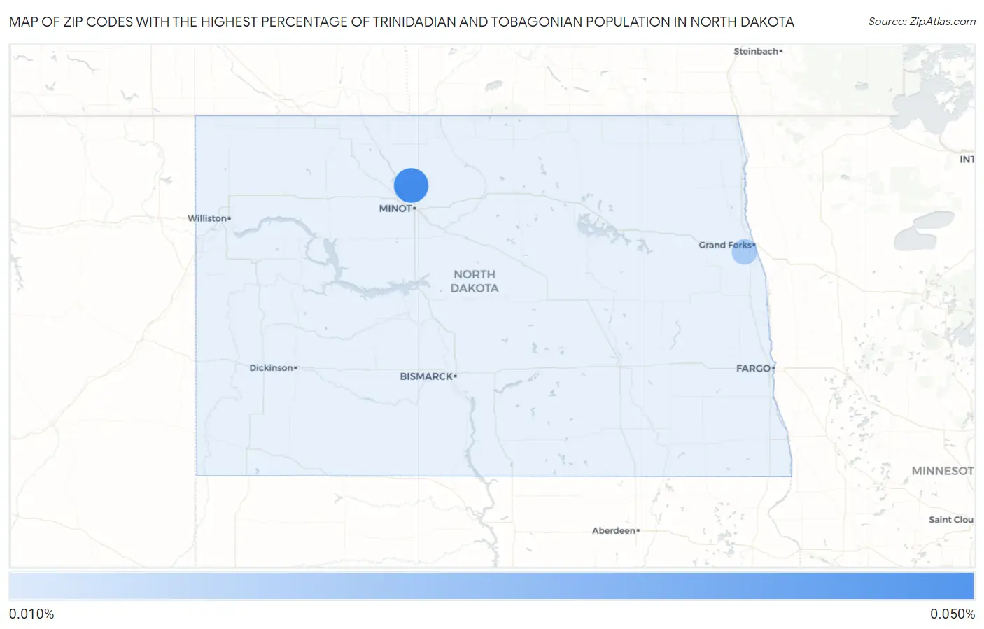 Zip Codes with the Highest Percentage of Trinidadian and Tobagonian Population in North Dakota Map