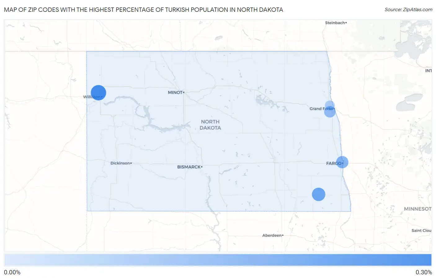 Zip Codes with the Highest Percentage of Turkish Population in North Dakota Map