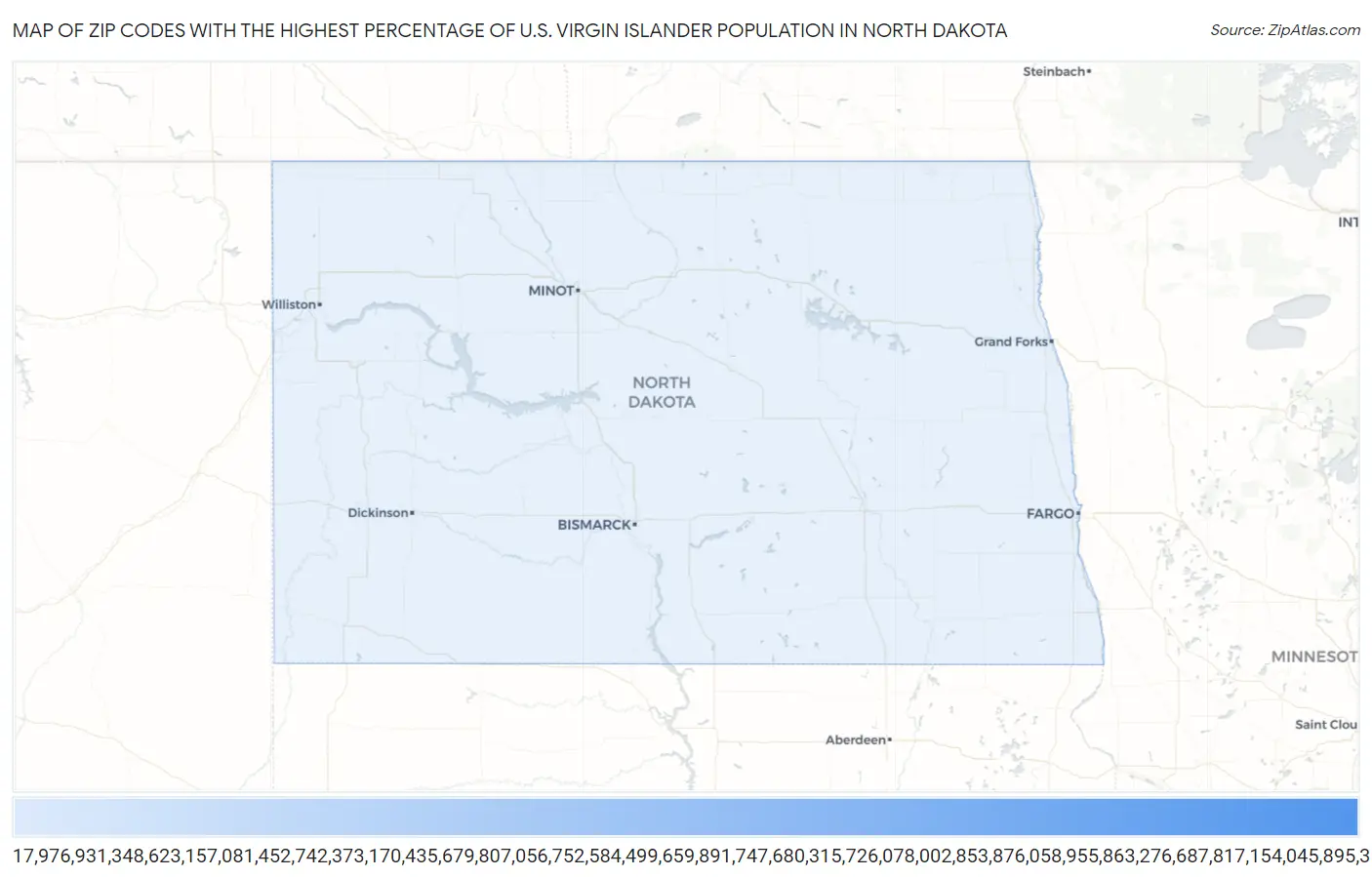 Zip Codes with the Highest Percentage of U.S. Virgin Islander Population in North Dakota Map