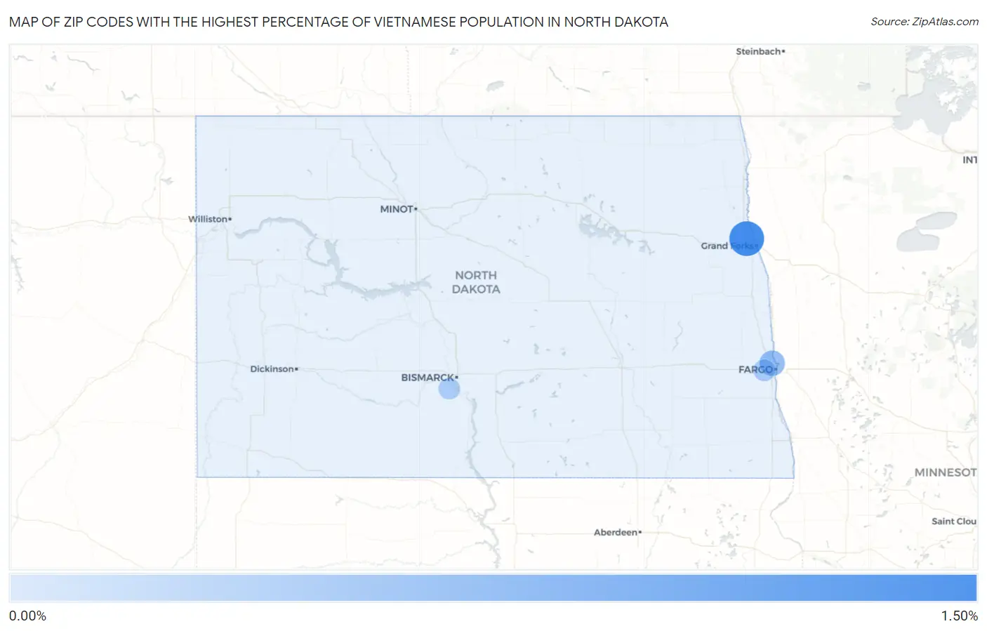Zip Codes with the Highest Percentage of Vietnamese Population in North Dakota Map