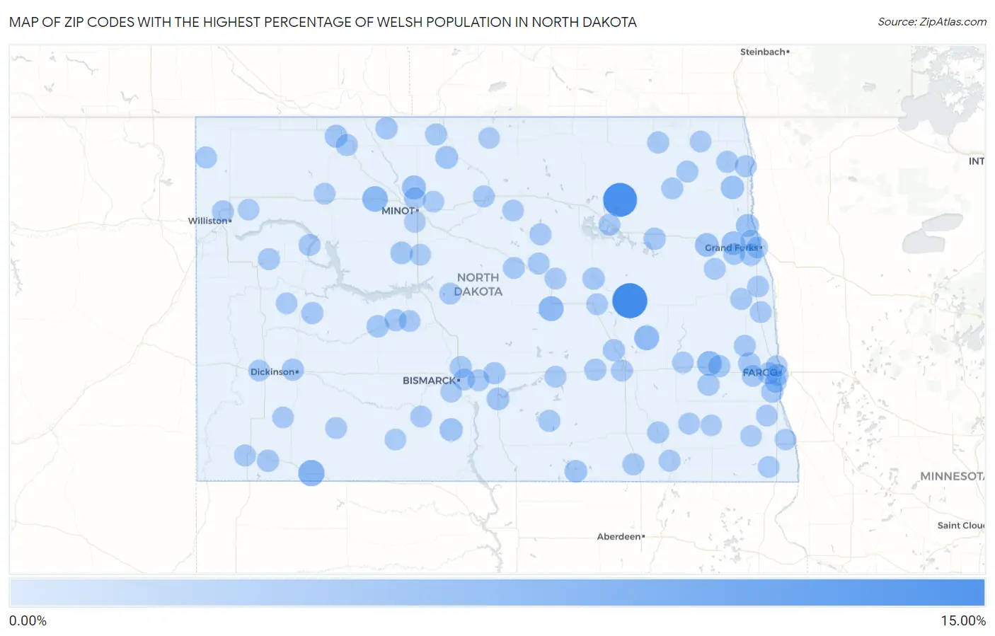 Zip Codes with the Highest Percentage of Welsh Population in North Dakota Map