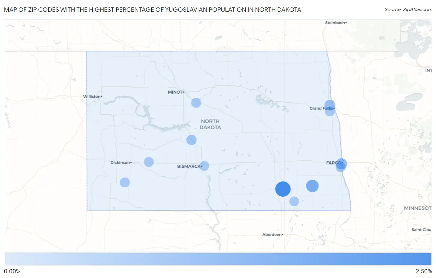 Zip Codes with the Highest Percentage of Yugoslavian Population in North Dakota Map
