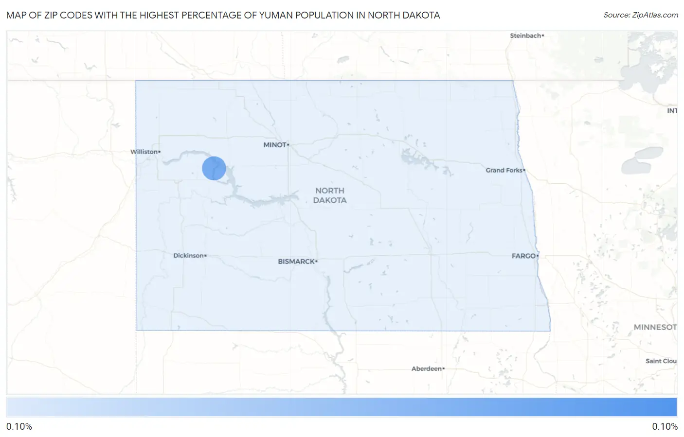 Zip Codes with the Highest Percentage of Yuman Population in North Dakota Map
