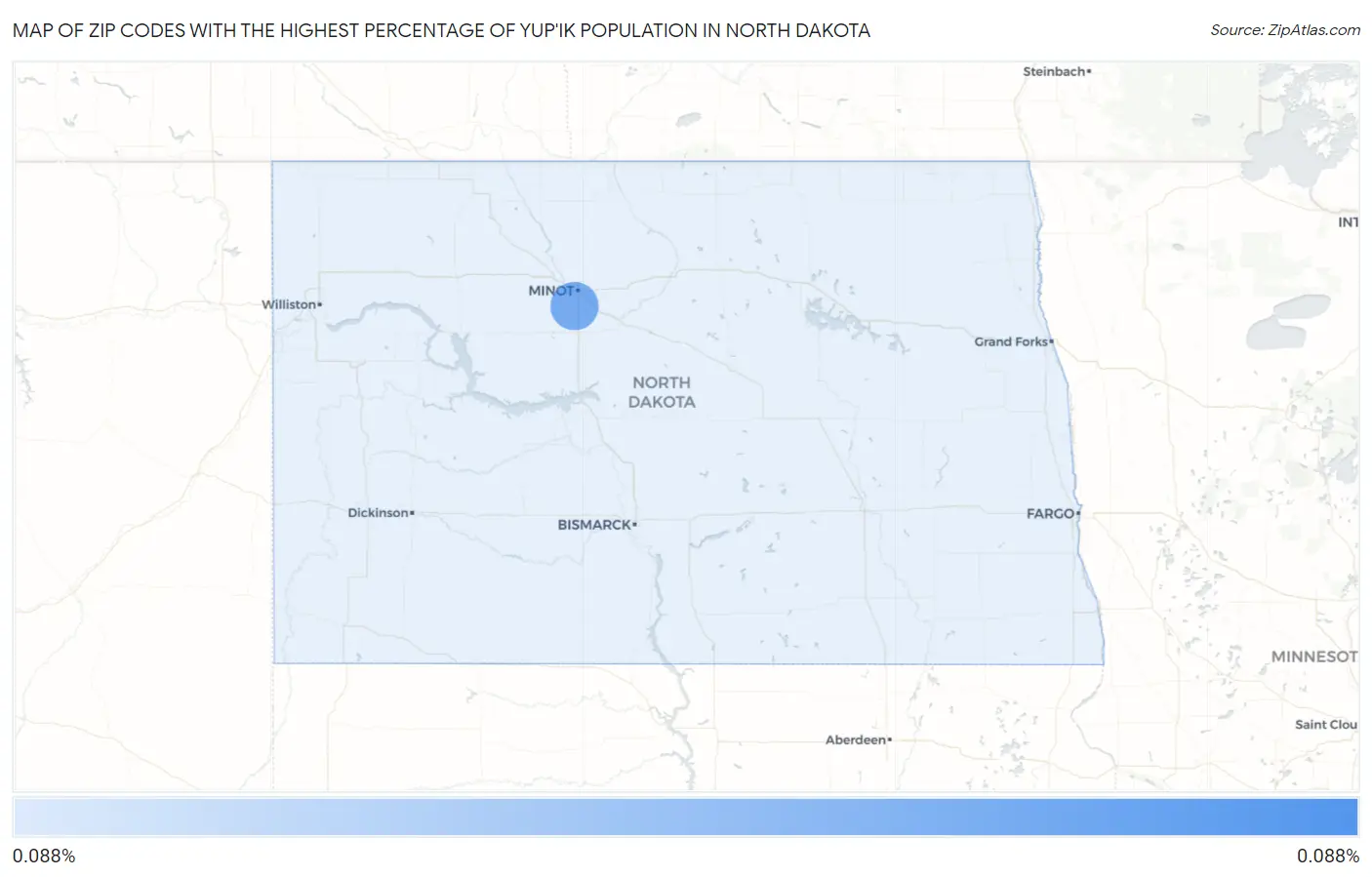 Zip Codes with the Highest Percentage of Yup'ik Population in North Dakota Map