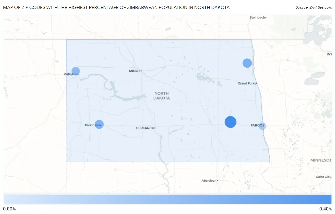 Zip Codes with the Highest Percentage of Zimbabwean Population in North Dakota Map