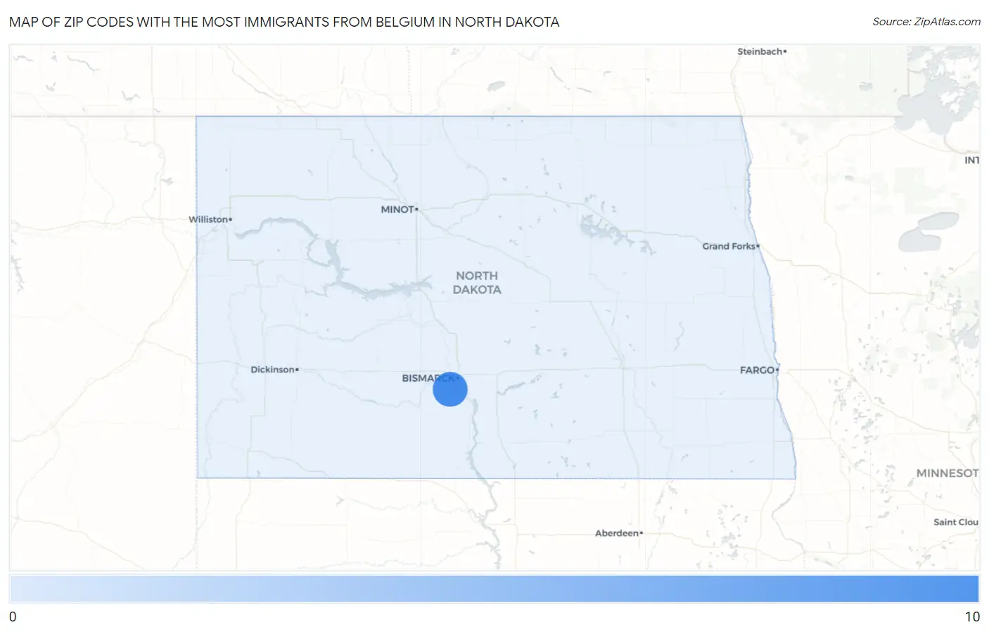 Zip Codes with the Most Immigrants from Belgium in North Dakota Map