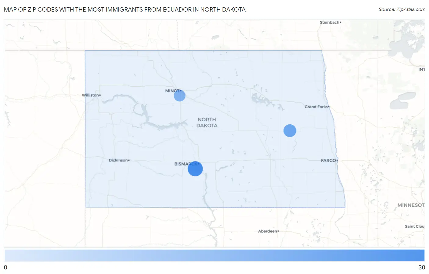 Zip Codes with the Most Immigrants from Ecuador in North Dakota Map