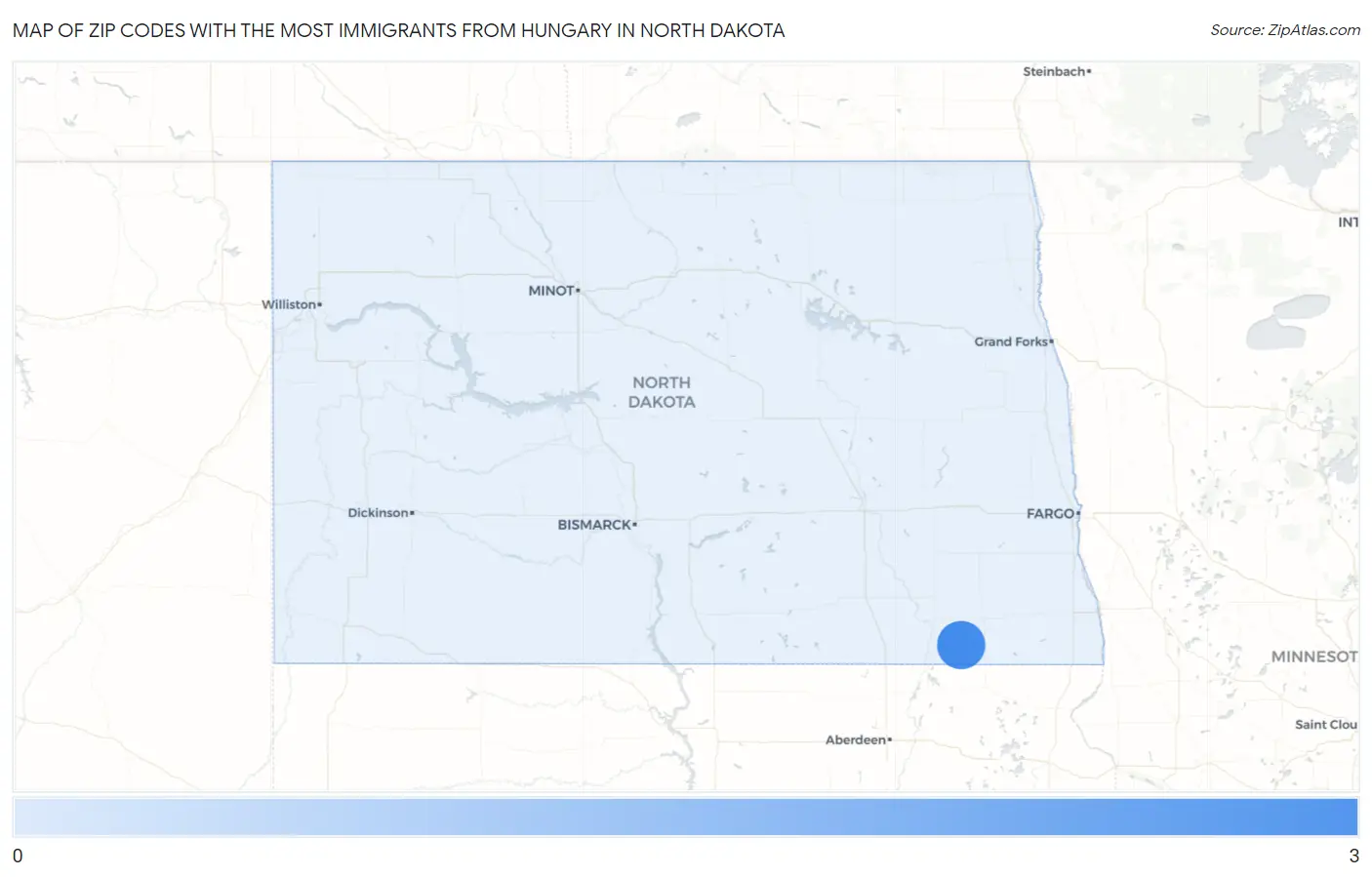 Zip Codes with the Most Immigrants from Hungary in North Dakota Map