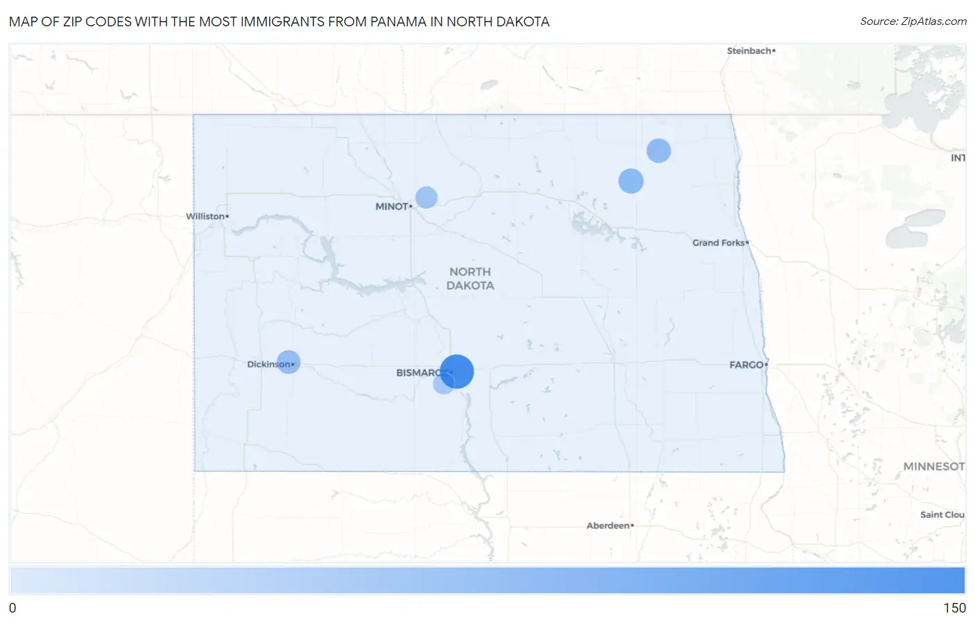 Zip Codes with the Most Immigrants from Panama in North Dakota Map