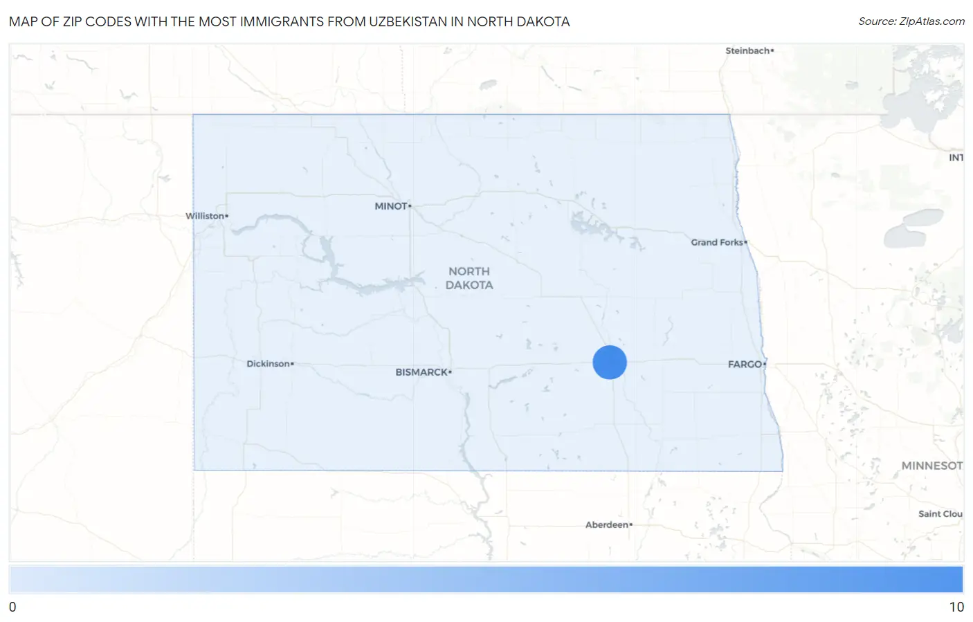 Zip Codes with the Most Immigrants from Uzbekistan in North Dakota Map