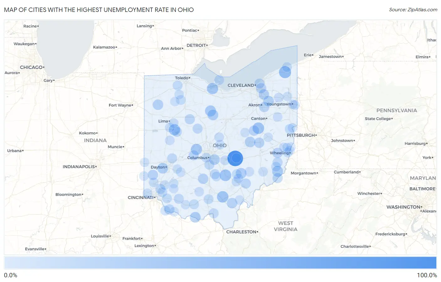 Cities with the Highest Unemployment Rate in Ohio Map