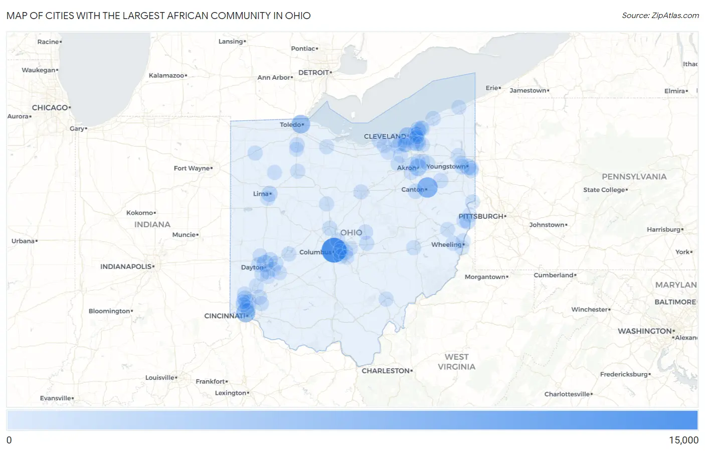 Cities with the Largest African Community in Ohio Map