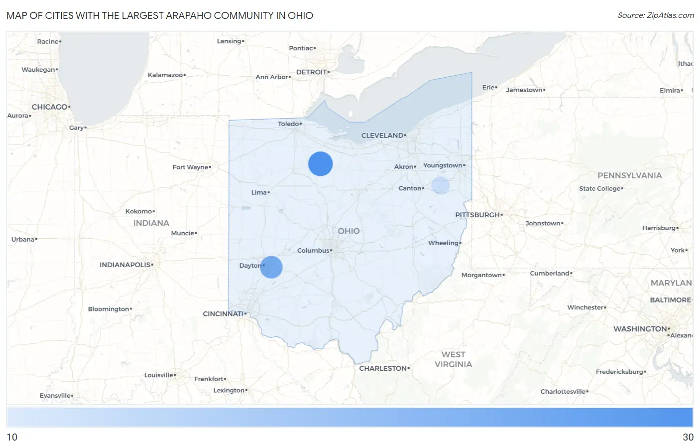 Cities with the Largest Arapaho Community in Ohio Map