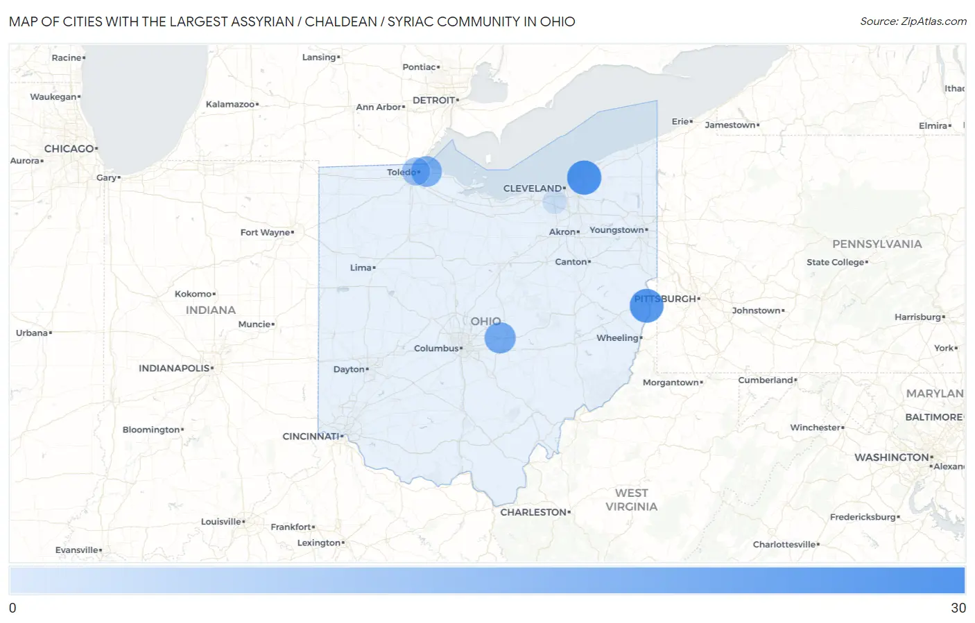 Cities with the Largest Assyrian / Chaldean / Syriac Community in Ohio Map