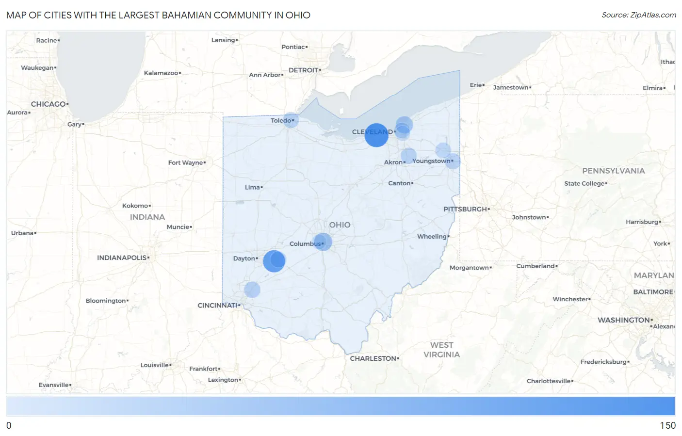 Cities with the Largest Bahamian Community in Ohio Map