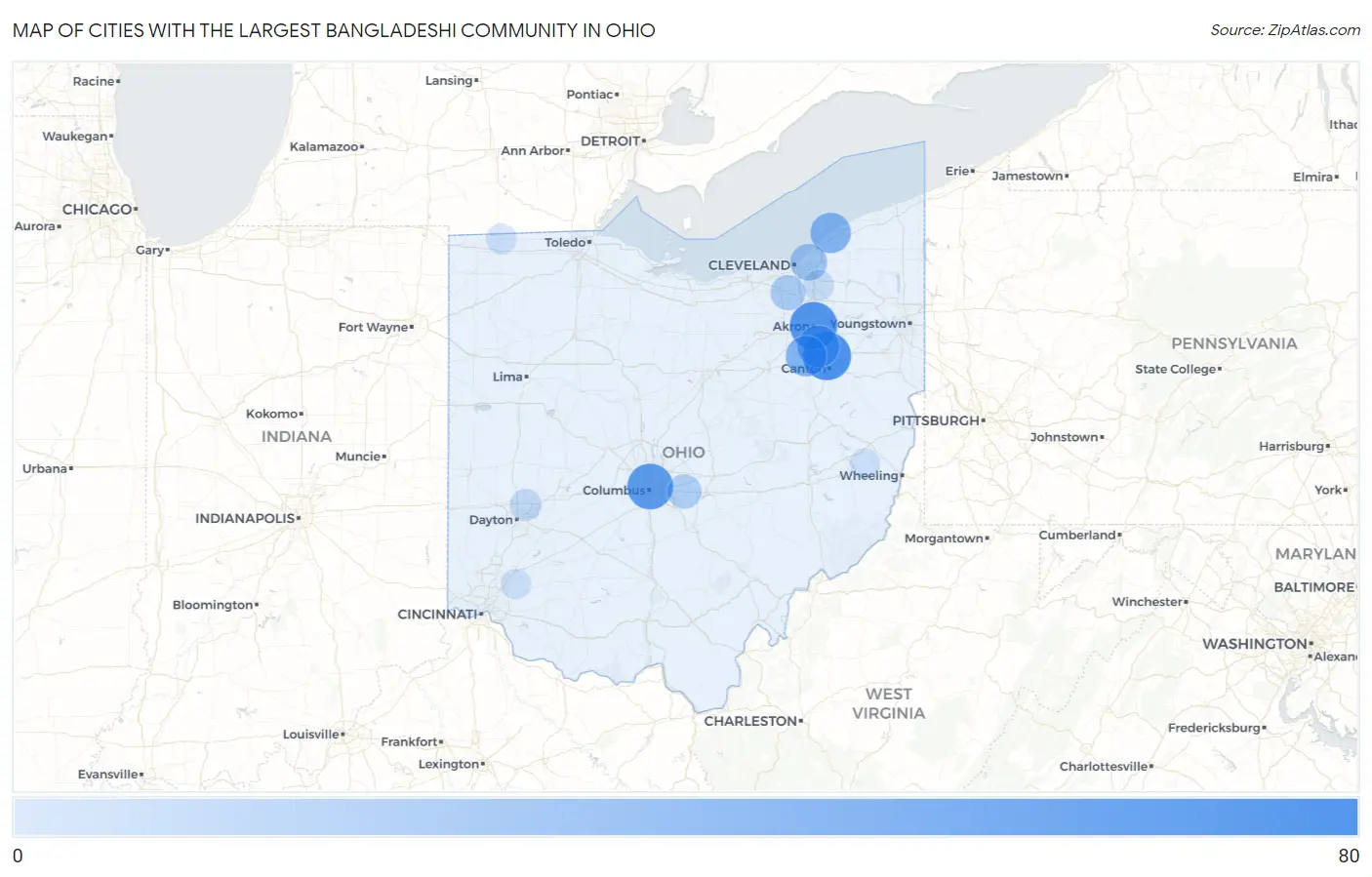 Cities with the Largest Bangladeshi Community in Ohio Map
