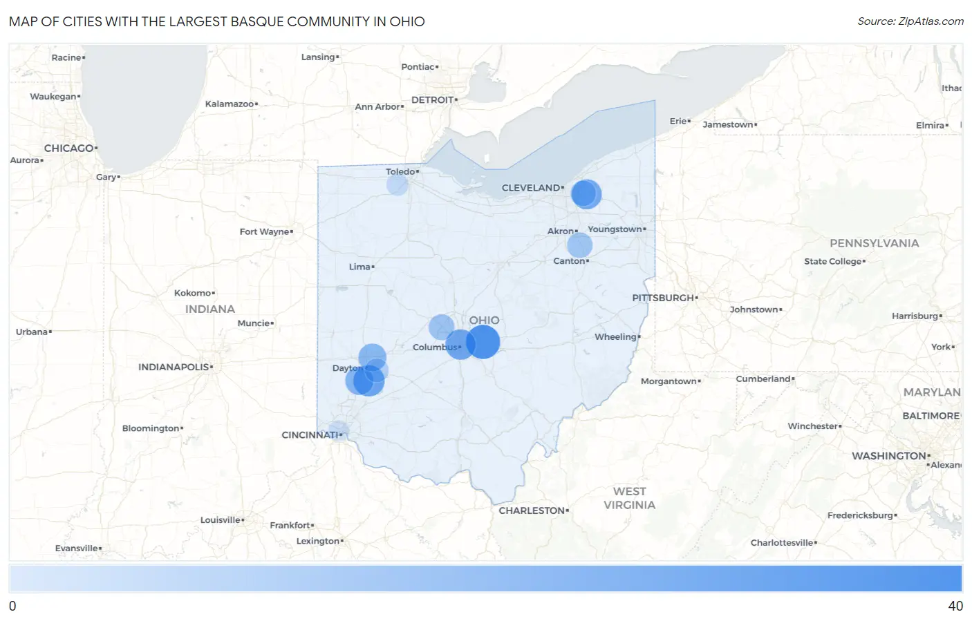 Cities with the Largest Basque Community in Ohio Map