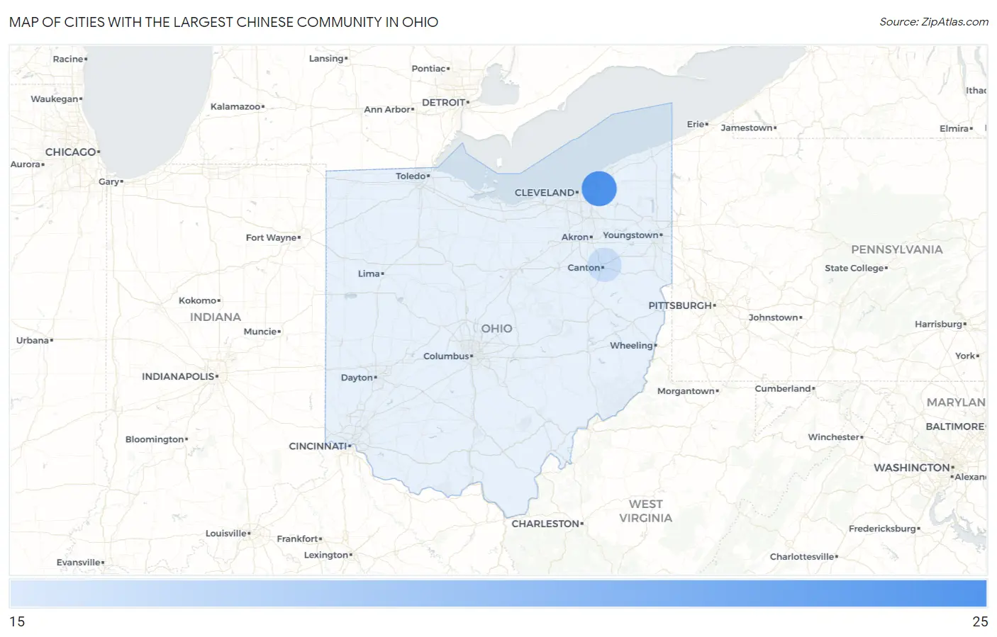 Cities with the Largest Chinese Community in Ohio Map