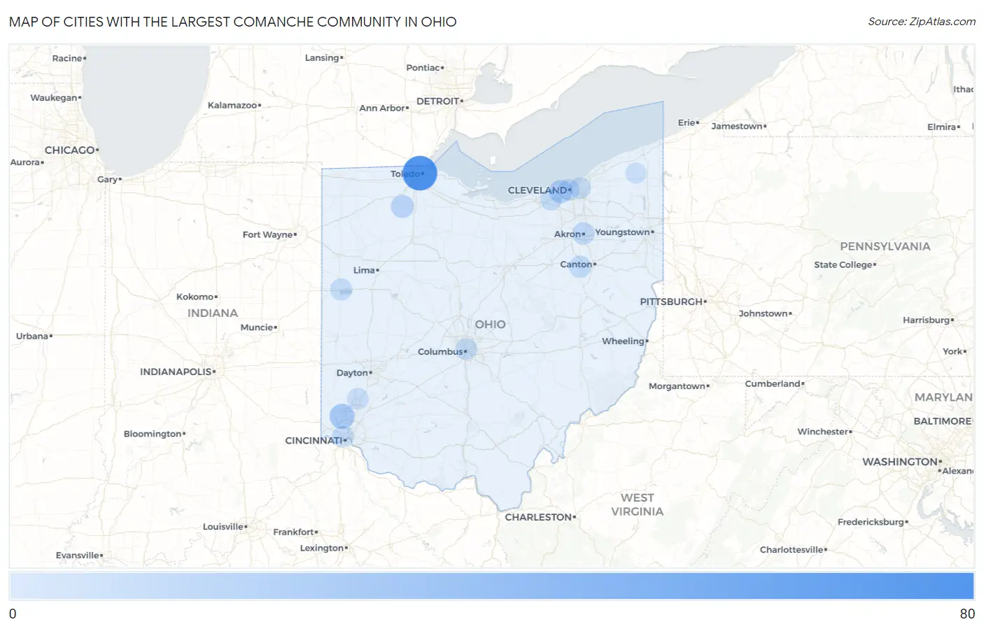Cities with the Largest Comanche Community in Ohio Map