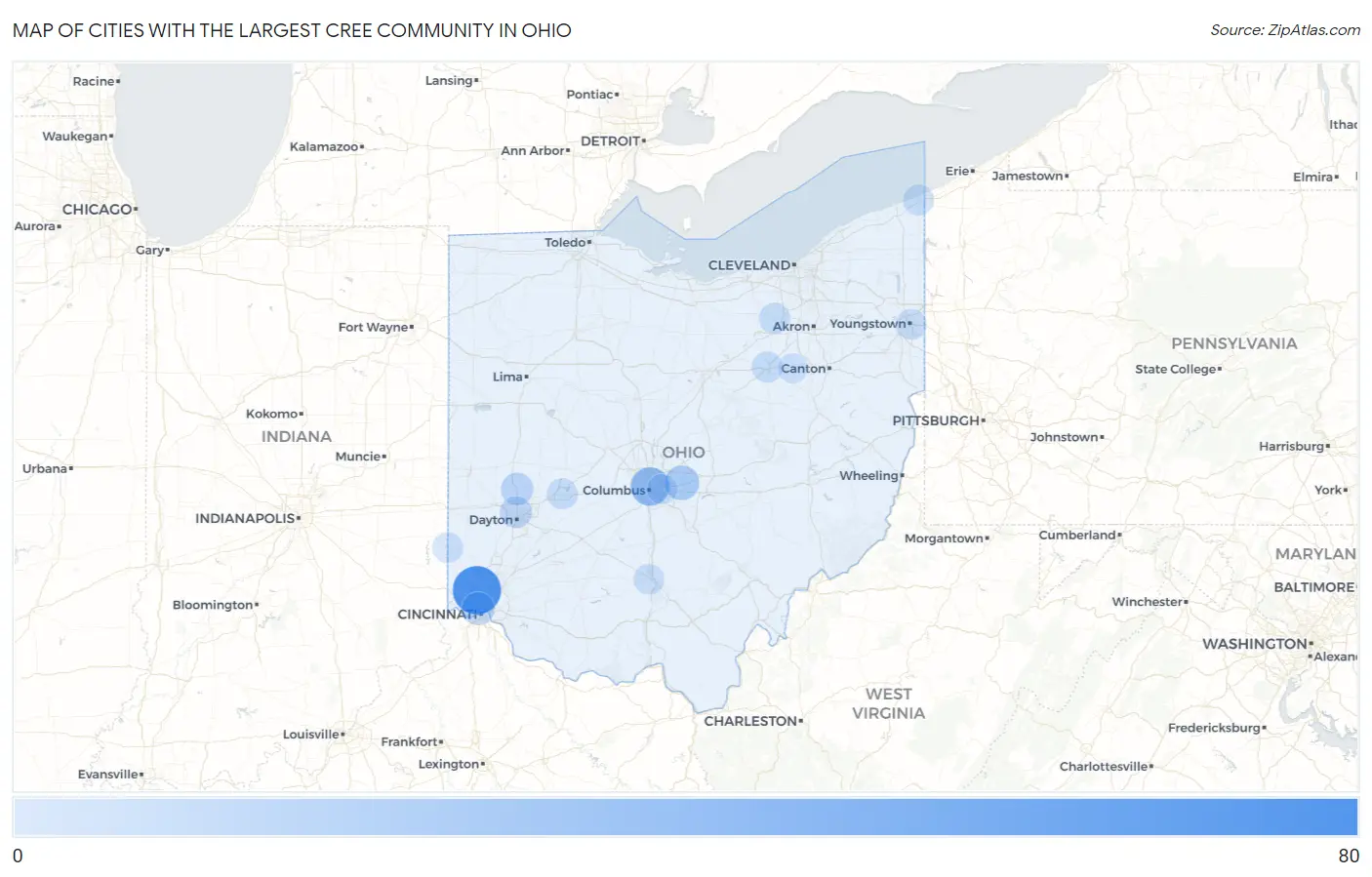 Cities with the Largest Cree Community in Ohio Map