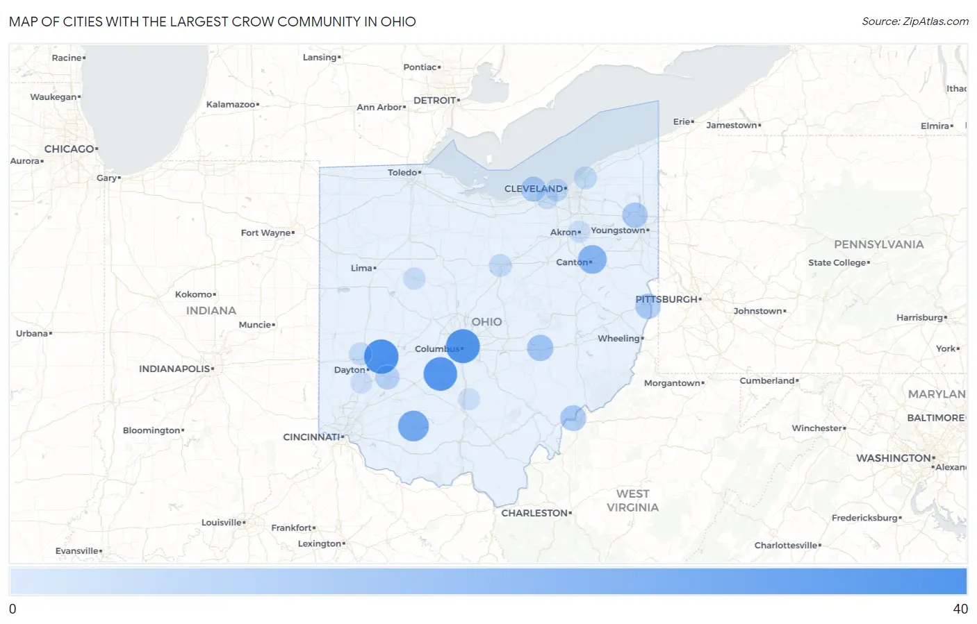 Cities with the Largest Crow Community in Ohio Map