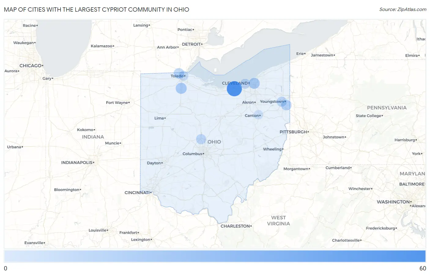 Cities with the Largest Cypriot Community in Ohio Map