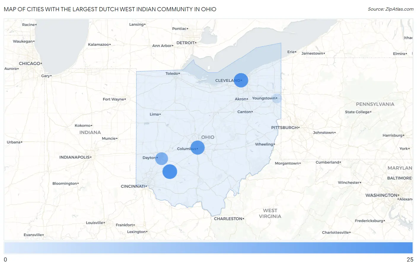 Cities with the Largest Dutch West Indian Community in Ohio Map