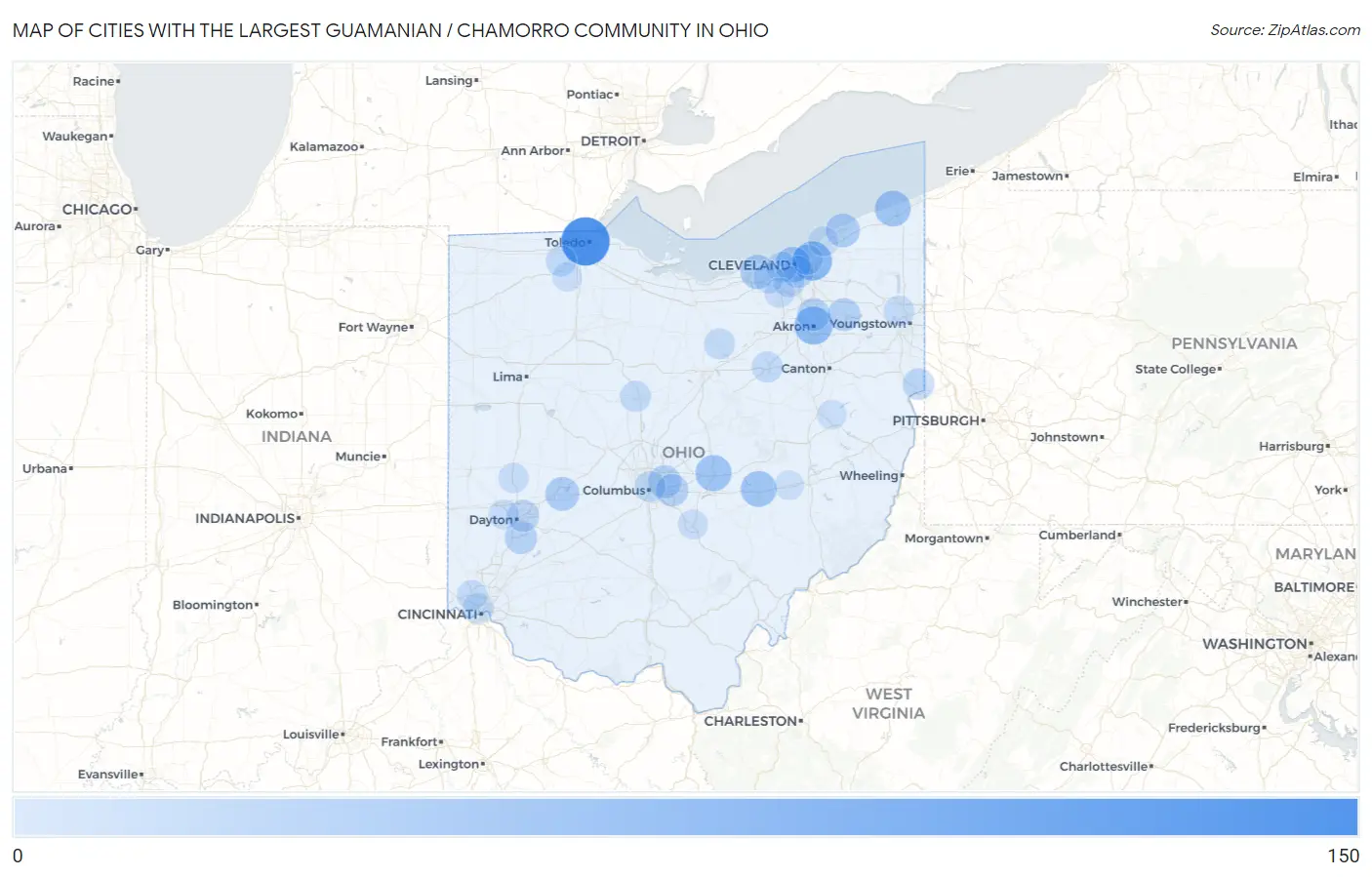 Cities with the Largest Guamanian / Chamorro Community in Ohio Map