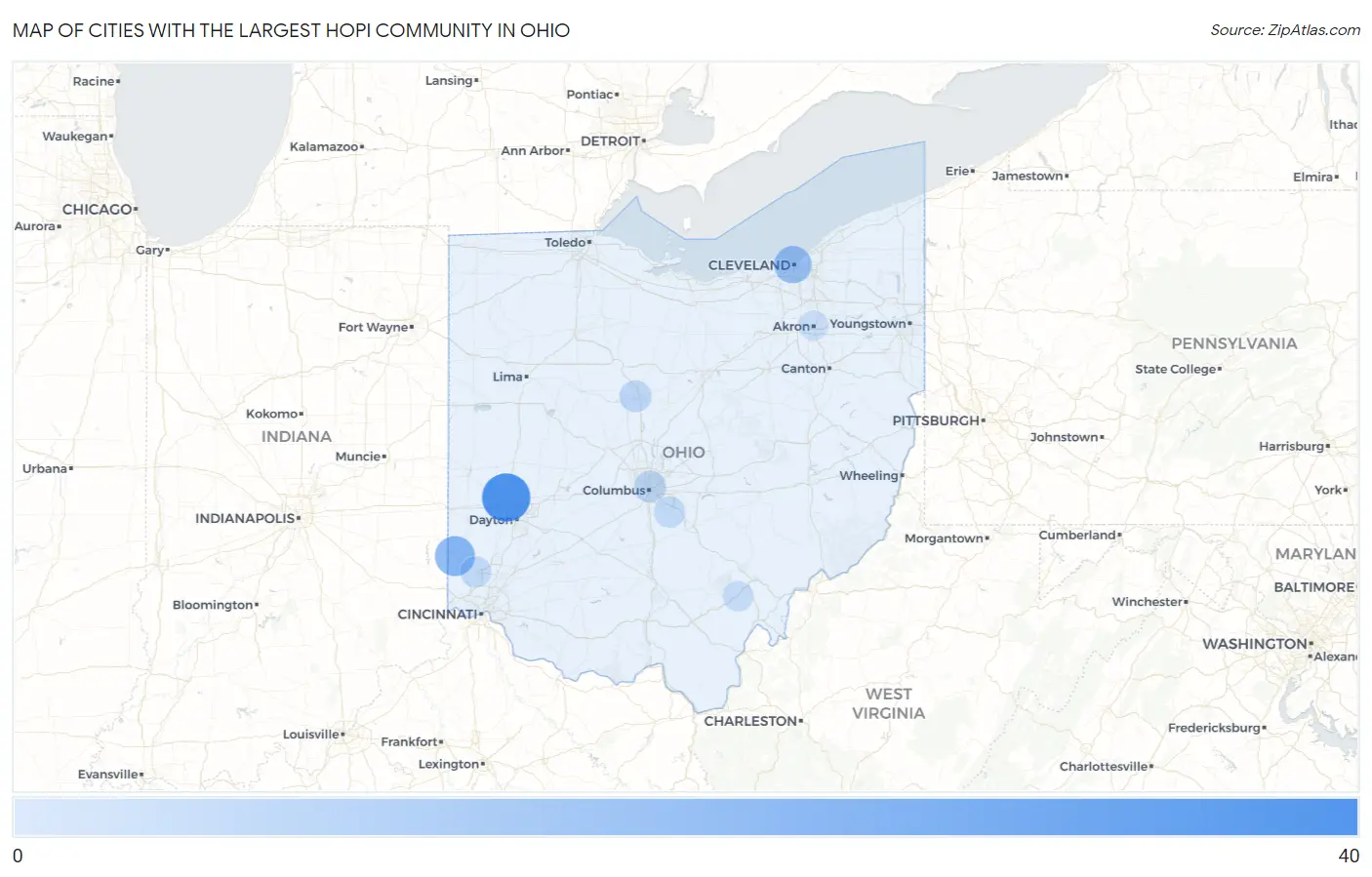Cities with the Largest Hopi Community in Ohio Map