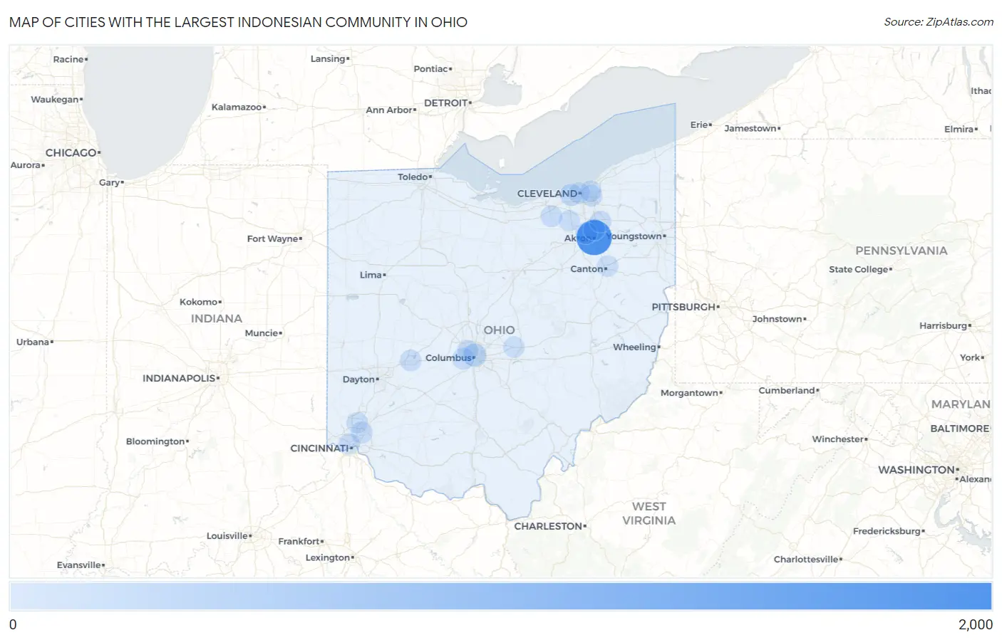 Cities with the Largest Indonesian Community in Ohio Map