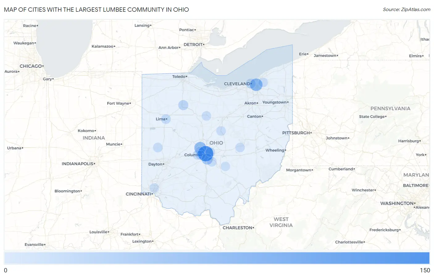 Cities with the Largest Lumbee Community in Ohio Map