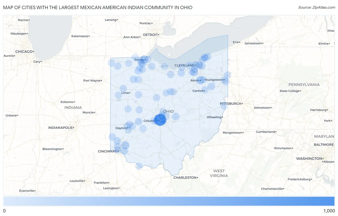 Cities with the Largest Mexican American Indian Community in Ohio Map