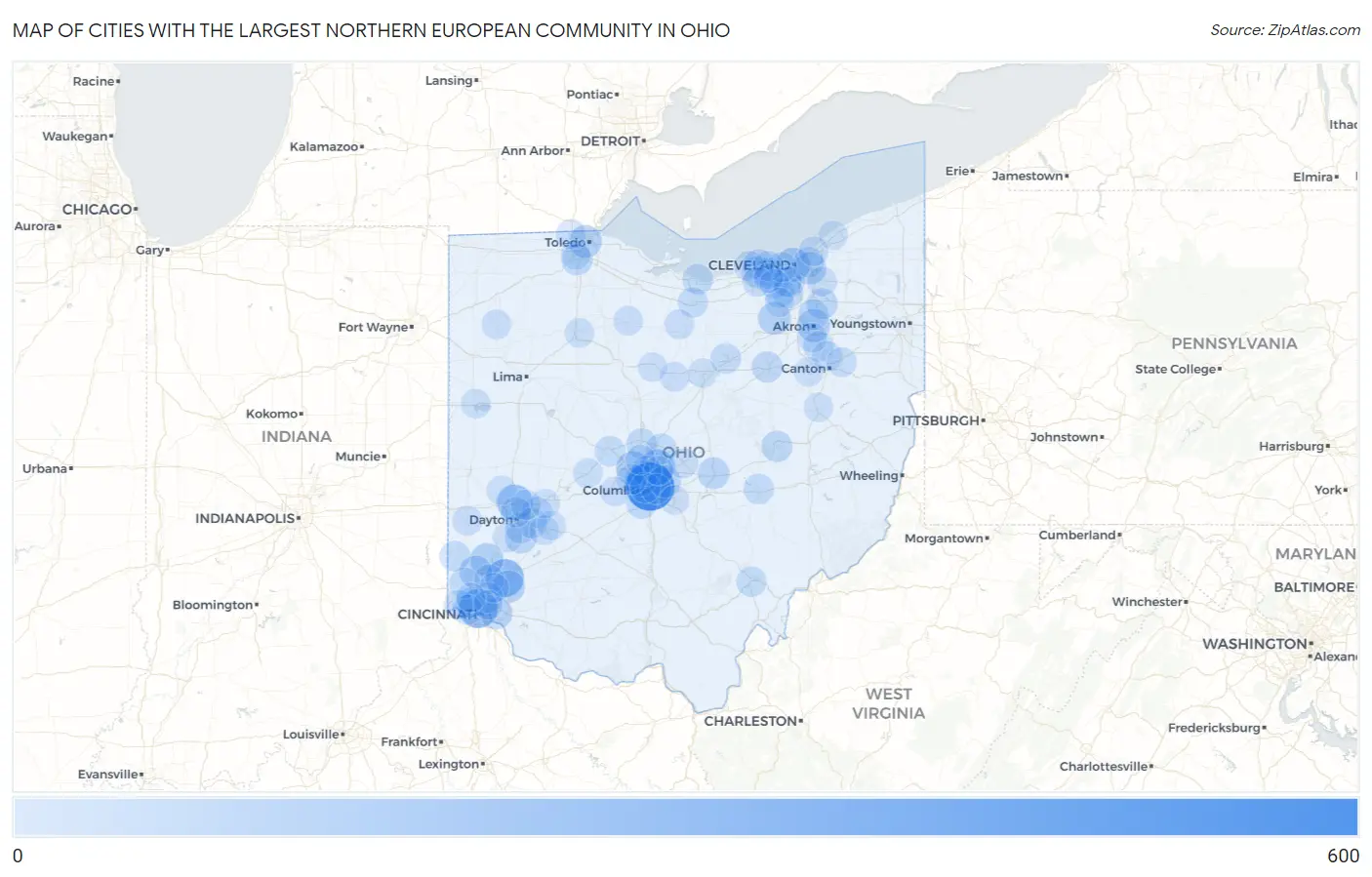 Cities with the Largest Northern European Community in Ohio Map