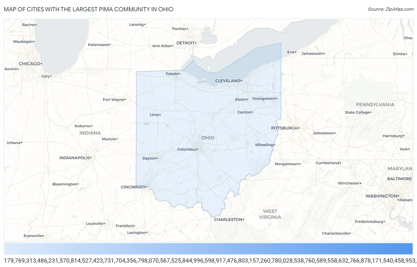 Cities with the Largest Pima Community in Ohio Map