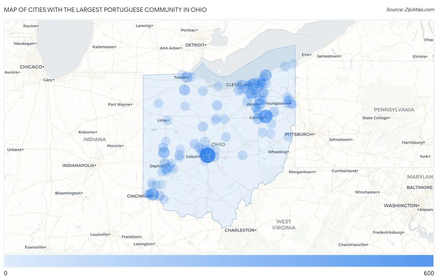 Cities with the Largest Portuguese Community in Ohio Map