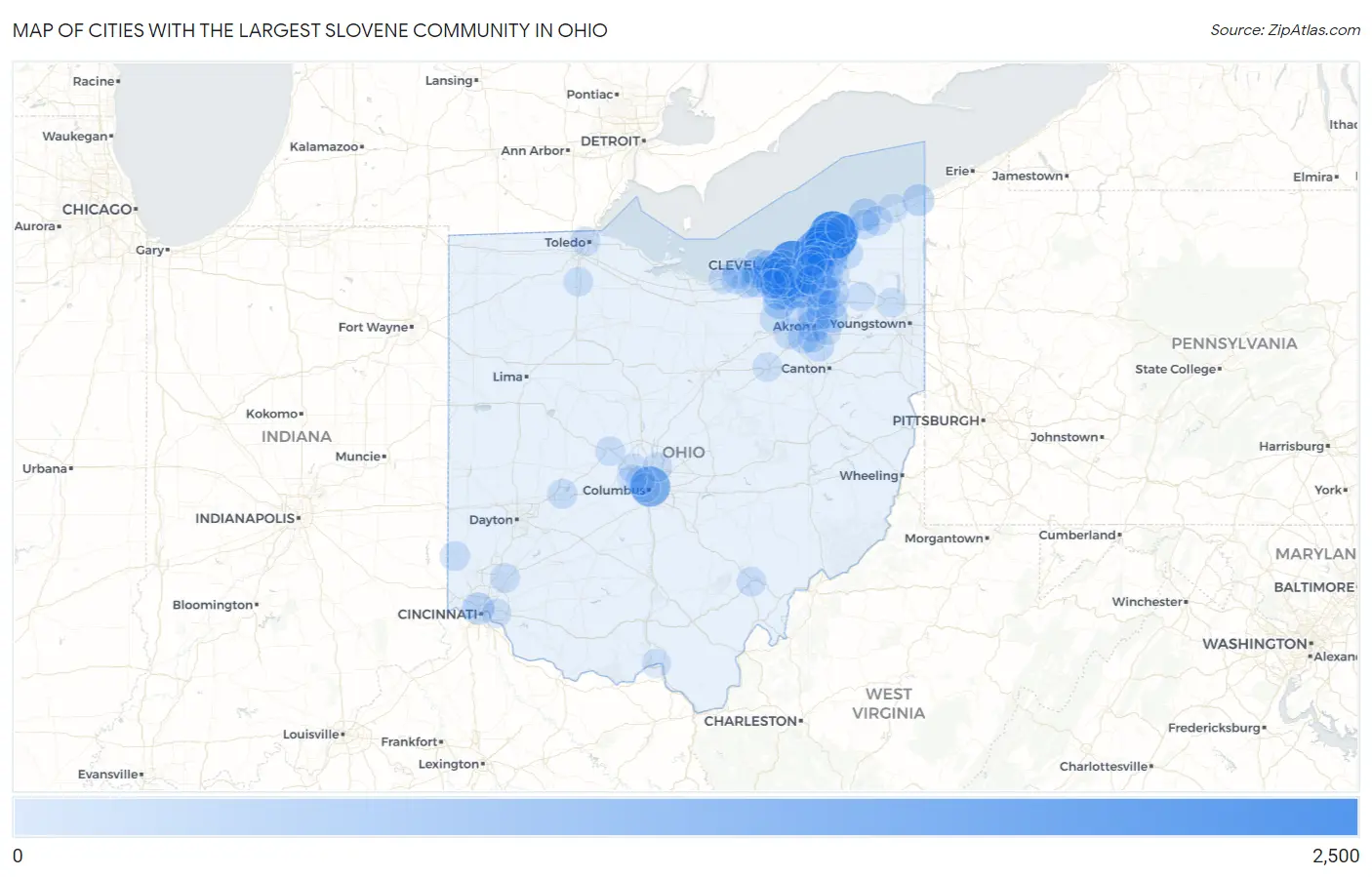Cities with the Largest Slovene Community in Ohio Map