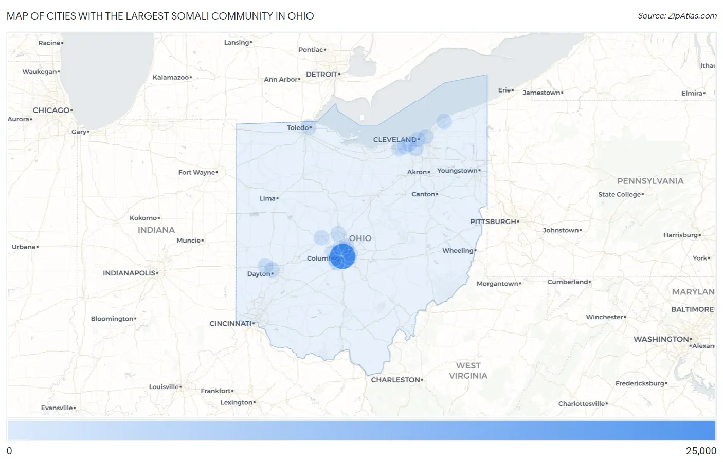 Cities with the Largest Somali Community in Ohio Map