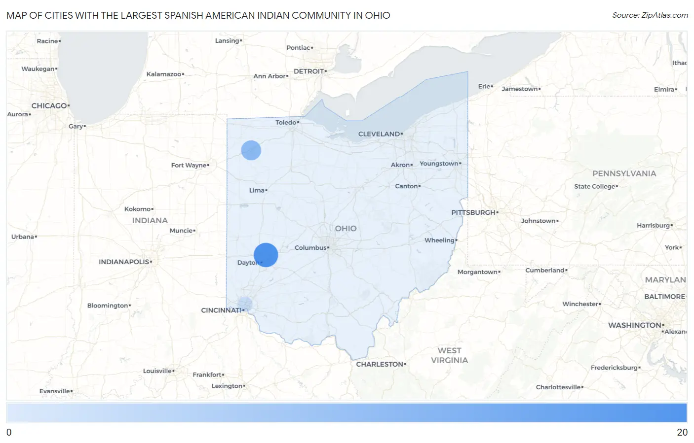Cities with the Largest Spanish American Indian Community in Ohio Map