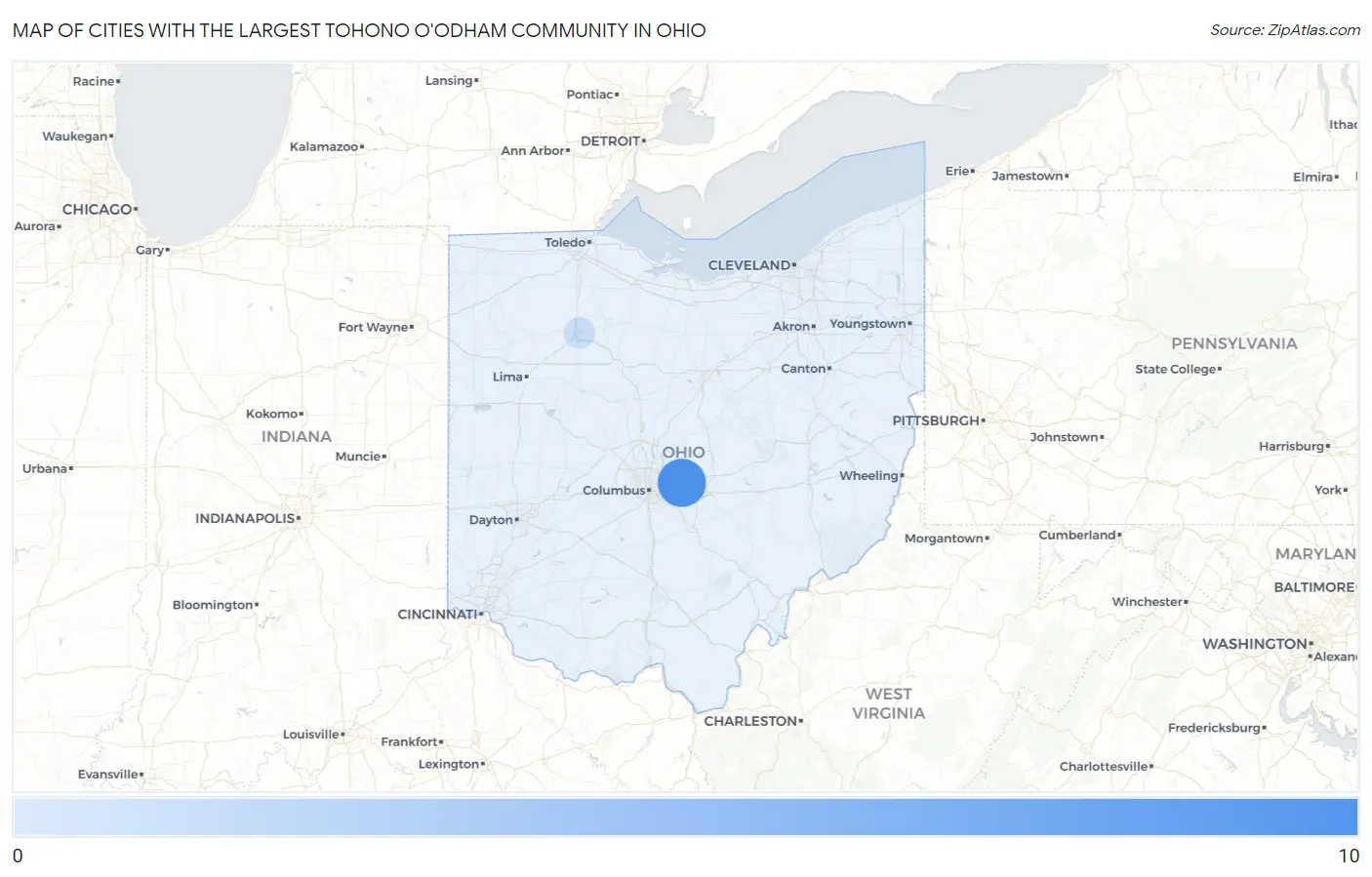 Cities with the Largest Tohono O'Odham Community in Ohio Map